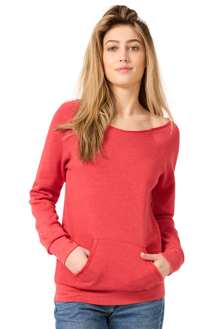 Royal Apparel 3120 Womens Fashion Fleece Raglan Pouch Pocket - Heather True Red