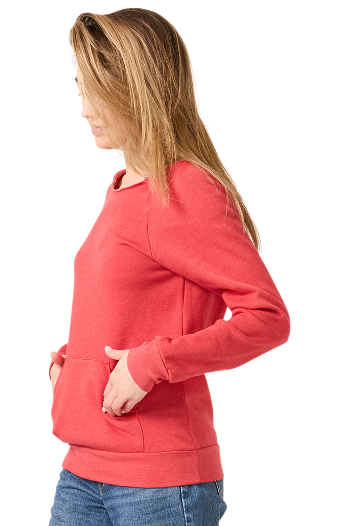 Royal Apparel 3120 Womens Fashion Fleece Raglan Pouch Pocket - Heather True Red