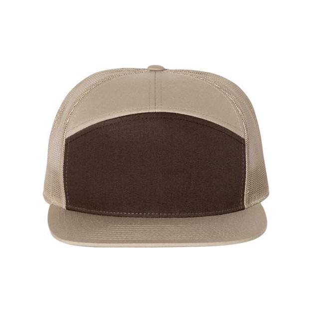 Richardson Seven-Panel Trucker Cap - Richardson 168 Caps Richardson Brown/ Khaki Adjustable