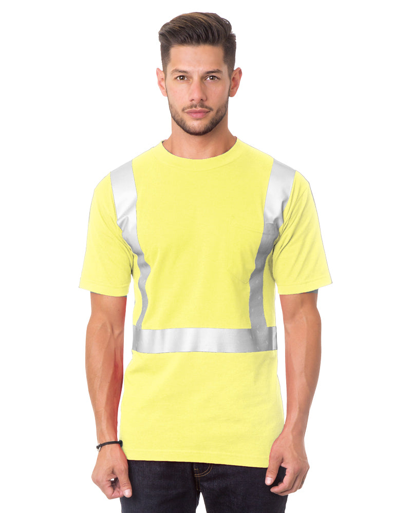 Bayside Unisex USA-Made High Visibility Pocket T-Shirt - Yellow - Bayside 3771