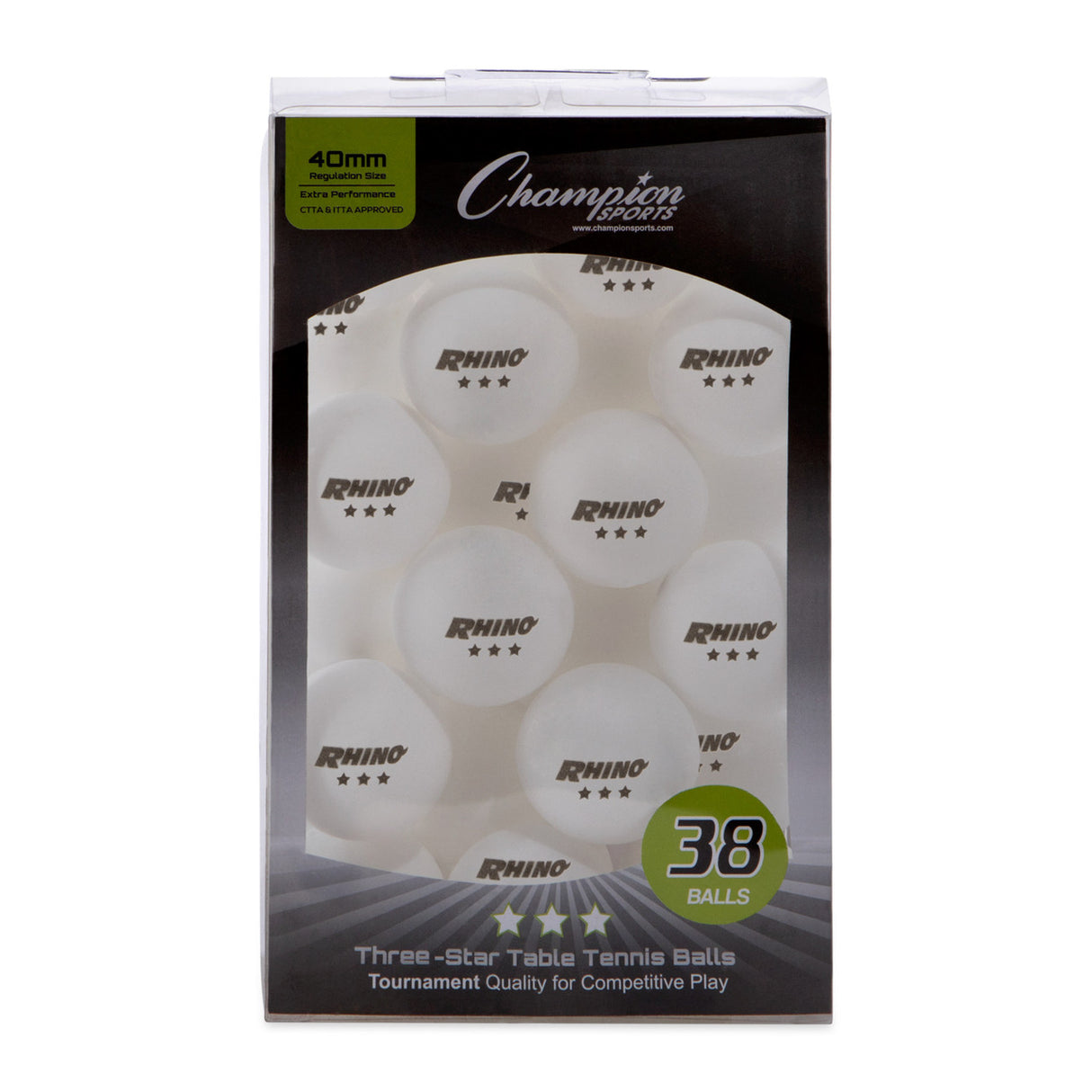Champion Sports 3-STAR TOURNAMENT TABLE TENNIS BALLS WHITE, PACK OF 6