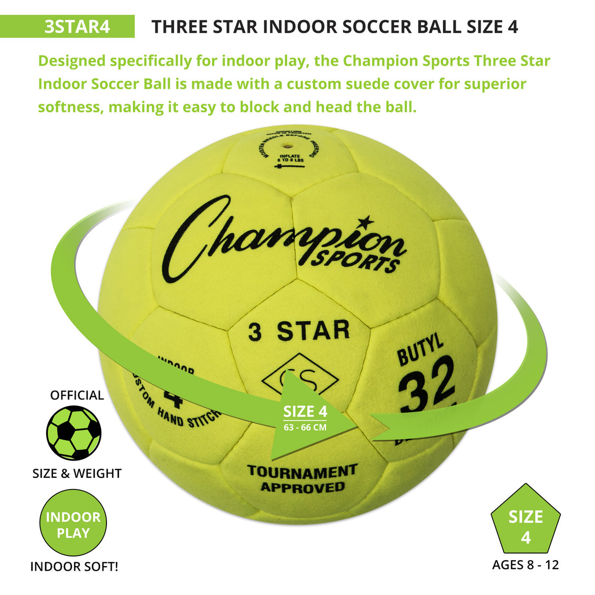 Champion Sports 3 STAR INDOOR SOCCER BALL SIZE 4