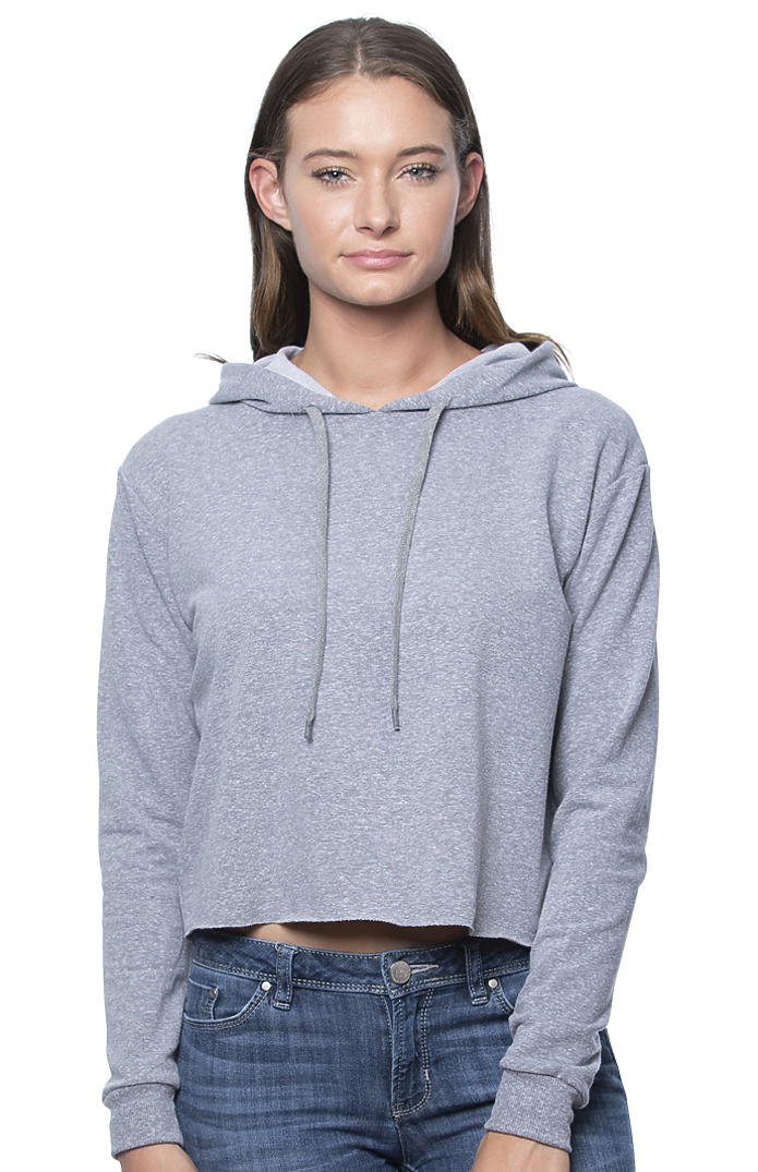 Royal Apparel 40175 Women's Triblend French Terry Pullover Crop Hoodie - Tri Vintage Grey