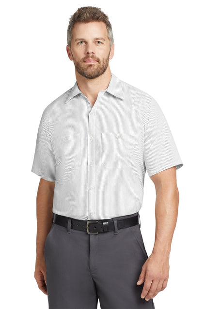 Men's Long Size, Short Sleeve Striped Industrial Work Shirt