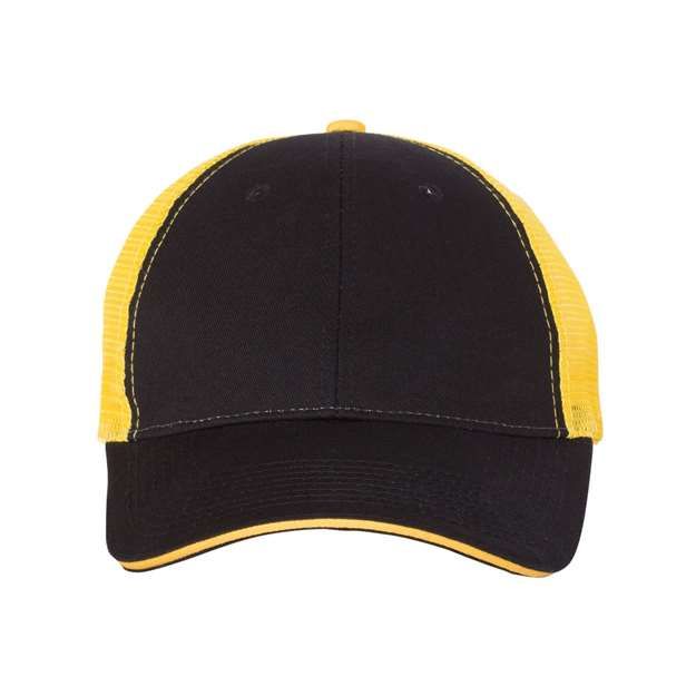 Valucap Sandwich Trucker Cap - Valucap S102 Valucap Black/ Gold Adjustable
