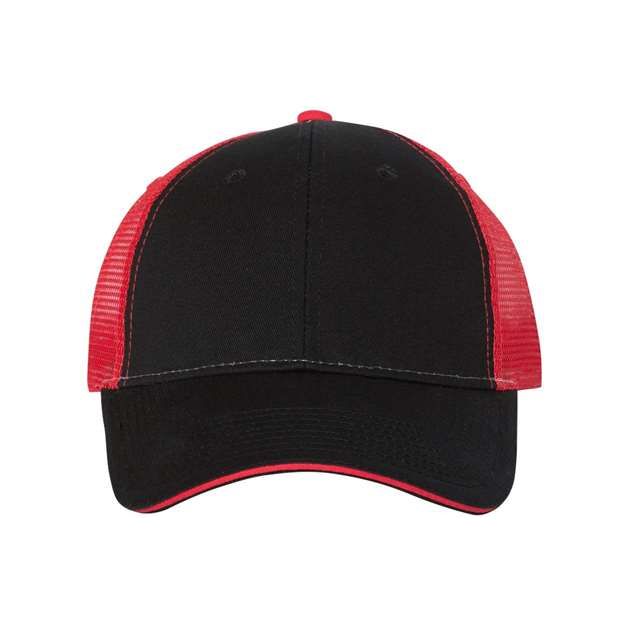 Valucap Sandwich Trucker Cap - Valucap S102 Valucap Black/ Red Adjustable