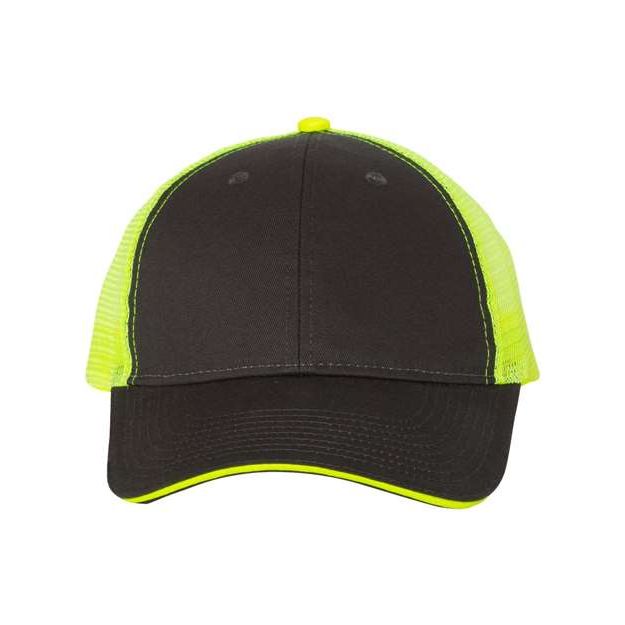 Valucap Sandwich Trucker Cap - Valucap S102 Valucap Charcoal/ Neon Yellow Adjustable