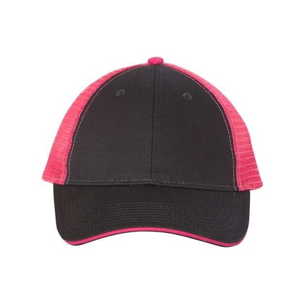 Valucap Sandwich Trucker Cap - Valucap S102 Valucap Charcoal/ Neon Pink Adjustable