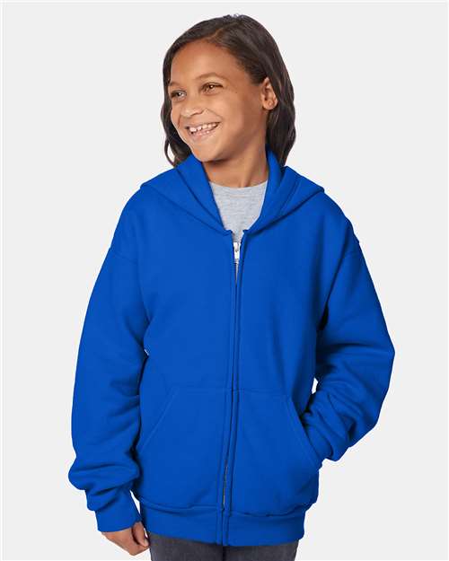Hanes P480 Youth EcoSmart Full-Zip Hooded Sweatshirt