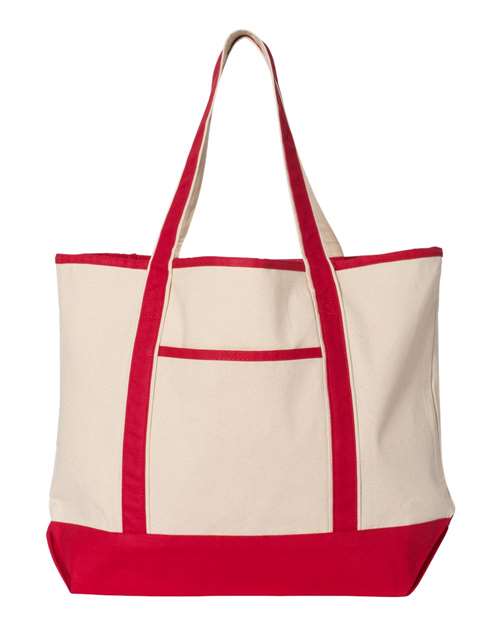 Q-Tees 34.6L Large Canvas Deluxe Tote - Q-Tees Q1500 Q-Tees Natural/ Red One Size