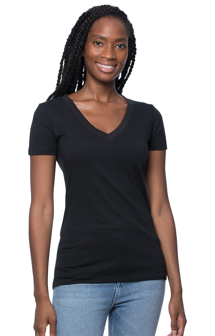 Royal Apparel 64030 Women's Viscose Hemp Organic Cotton V-Neck - Caviar