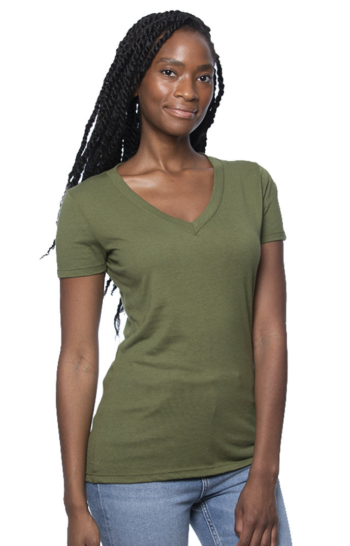 Royal Apparel 64030 Women's Viscose Hemp Organic Cotton V-Neck - Herb
