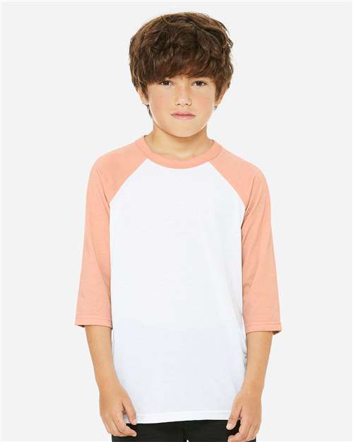 BELLA + CANVAS Youth Three-Quarter Sleeve Baseball Tee - BELLA + CANVAS 3200Y
