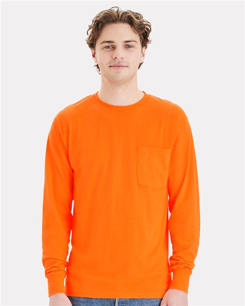 Hanes W120 Unisex Workwear Long Sleeve Pocket T-Shirt