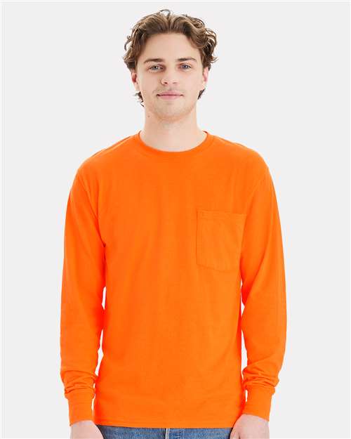 Hanes W120 Unisex Workwear Long Sleeve Pocket T-Shirt