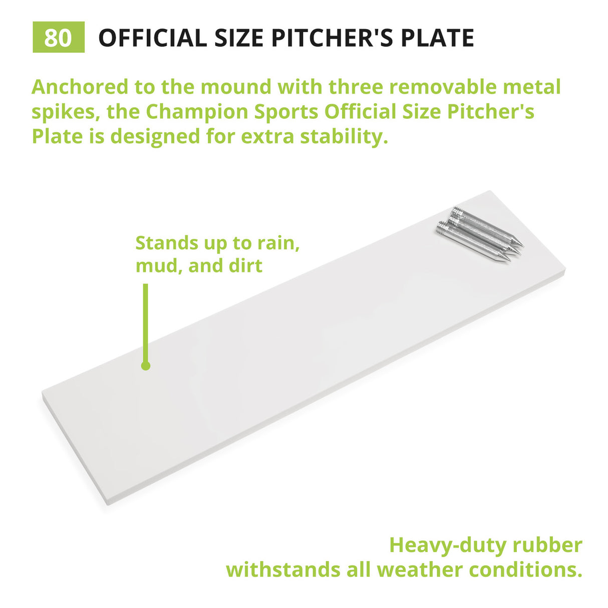 Champion Sports 3-SPIKE PITCHER'S PLATE OFFICIAL, 24" X 6"