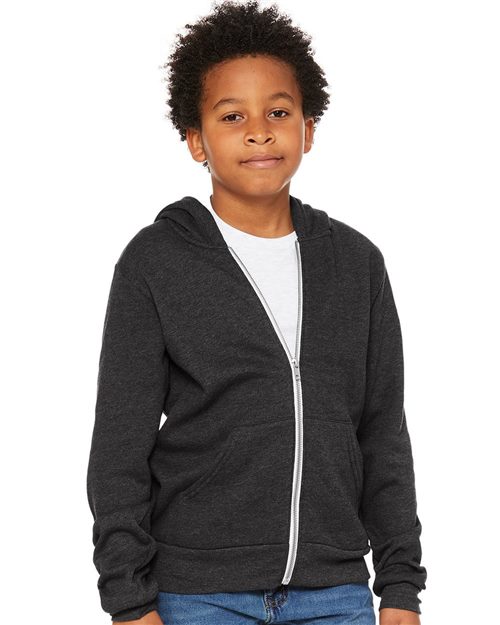 Bella + Canvas 3739Y Youth Sponge Fleece Full-Zip Hoodie Sweatshirt