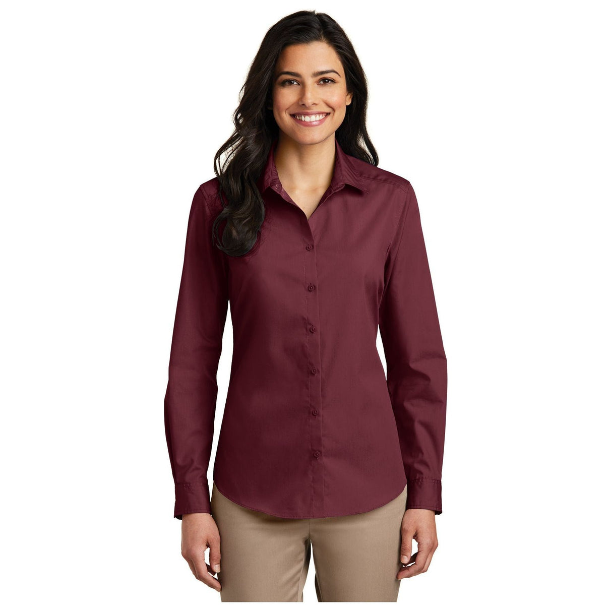 Joe' USA Ladies Long Sleeve Carefree Poplin Shirt Women's My Store XS Burgundy