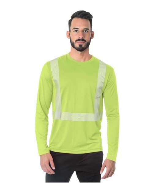 Bayside USA-Made Hi-Visibility Long Sleeve Performance T-Shirt - Segmented Tape - Bayside 3740 Bayside Lime Green S
