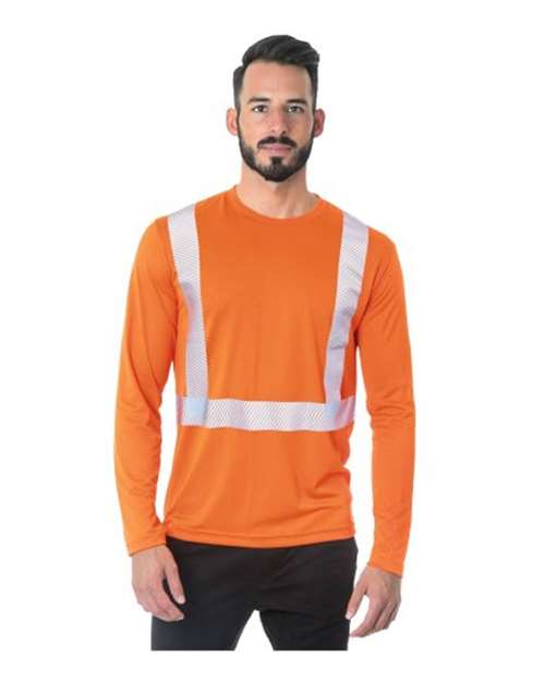 Bayside USA-Made Hi-Visibility Long Sleeve Performance T-Shirt - Segmented Tape - Bayside 3740 Bayside Orange S