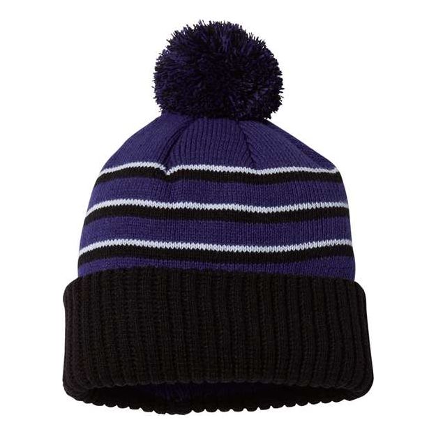 Richardson Pom Cuffed Beanie - Richardson 134 Richardson Purple/ Black/ White One Size
