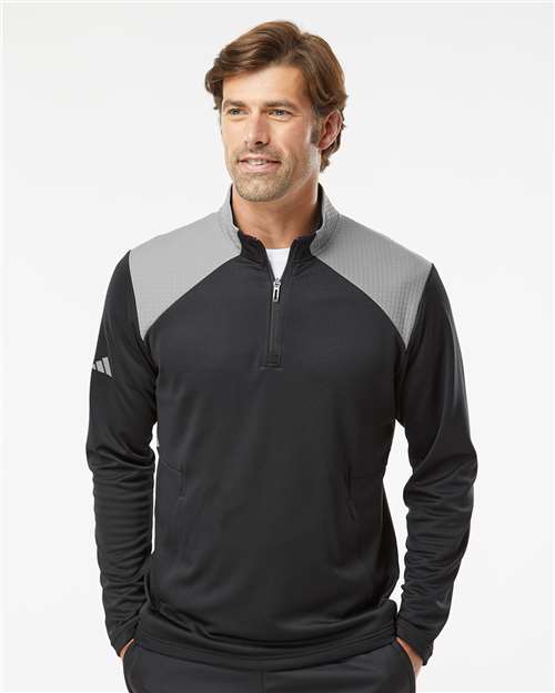 Adidas Men's Textured Mixed Media Quarter-Zip Pullover - Adidas A532