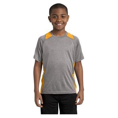 Youth Heather Colorblock Contender Tee DRI-EQUIP Vintage Heather/Gold Youth X-Small