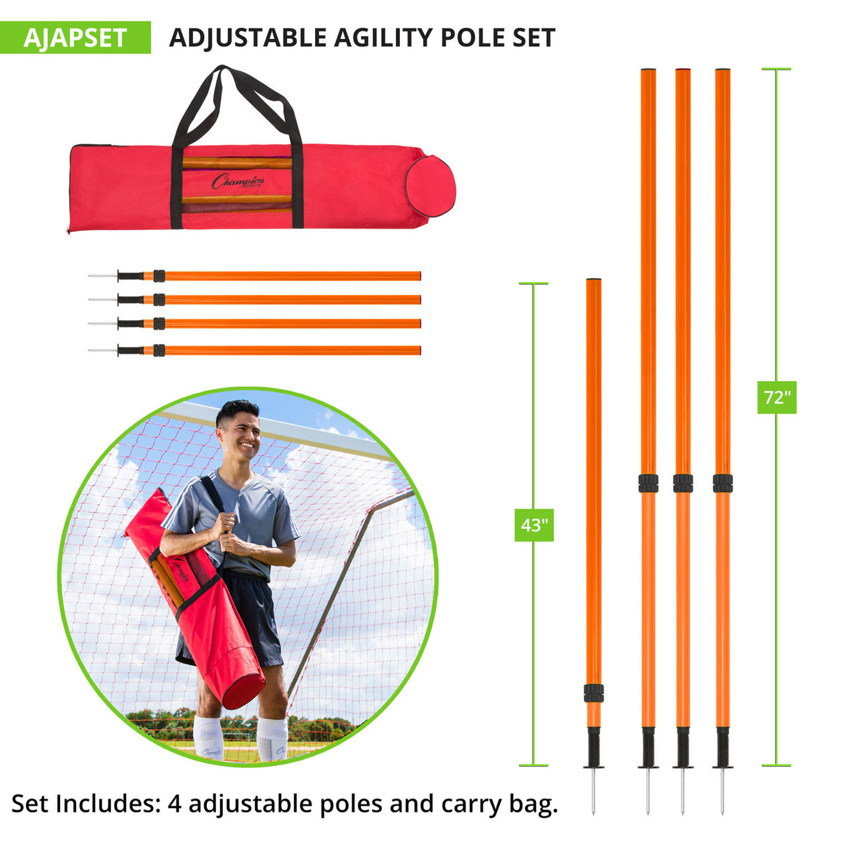 Champion Sports ADJUSTABLE AGILITY POLE SET