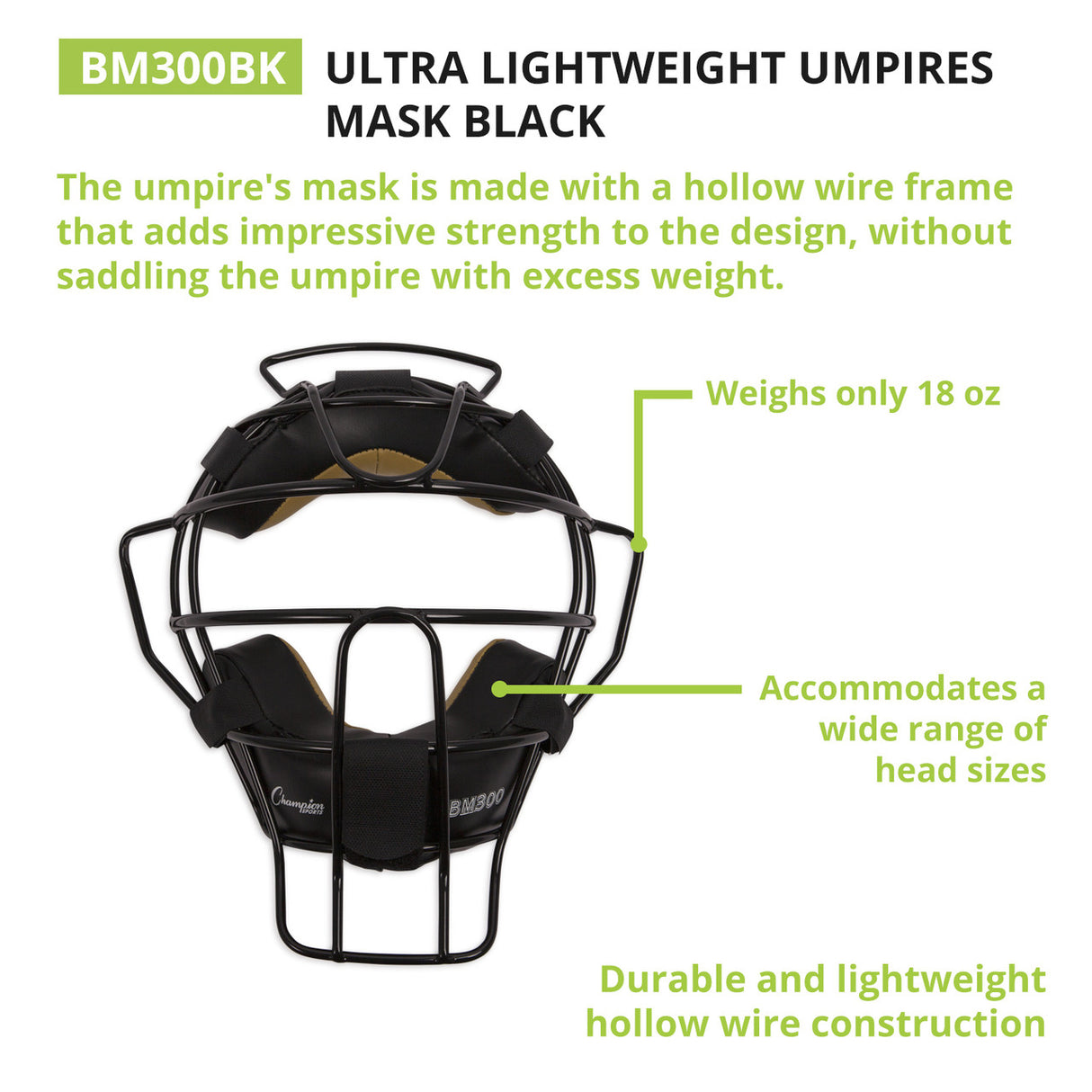ULTRA LIGHTWEIGHT UMPIRE FACE MASK WITH EVERCLEAN BLACK