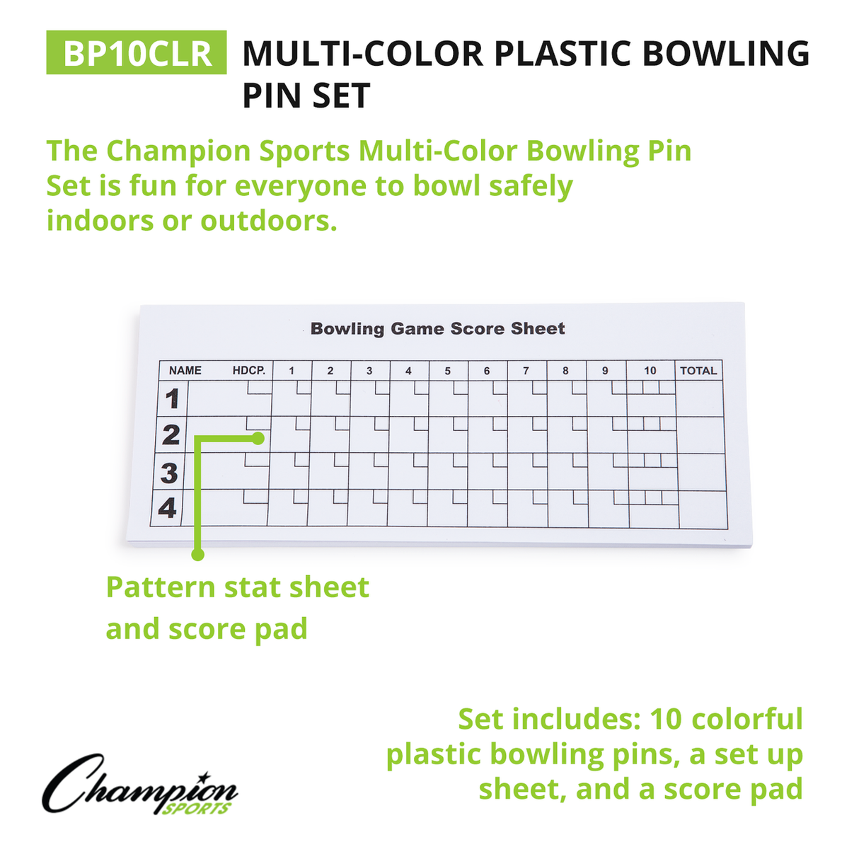 Champion Sports MULTICOLOR PLASTIC BOWLING PIN SET