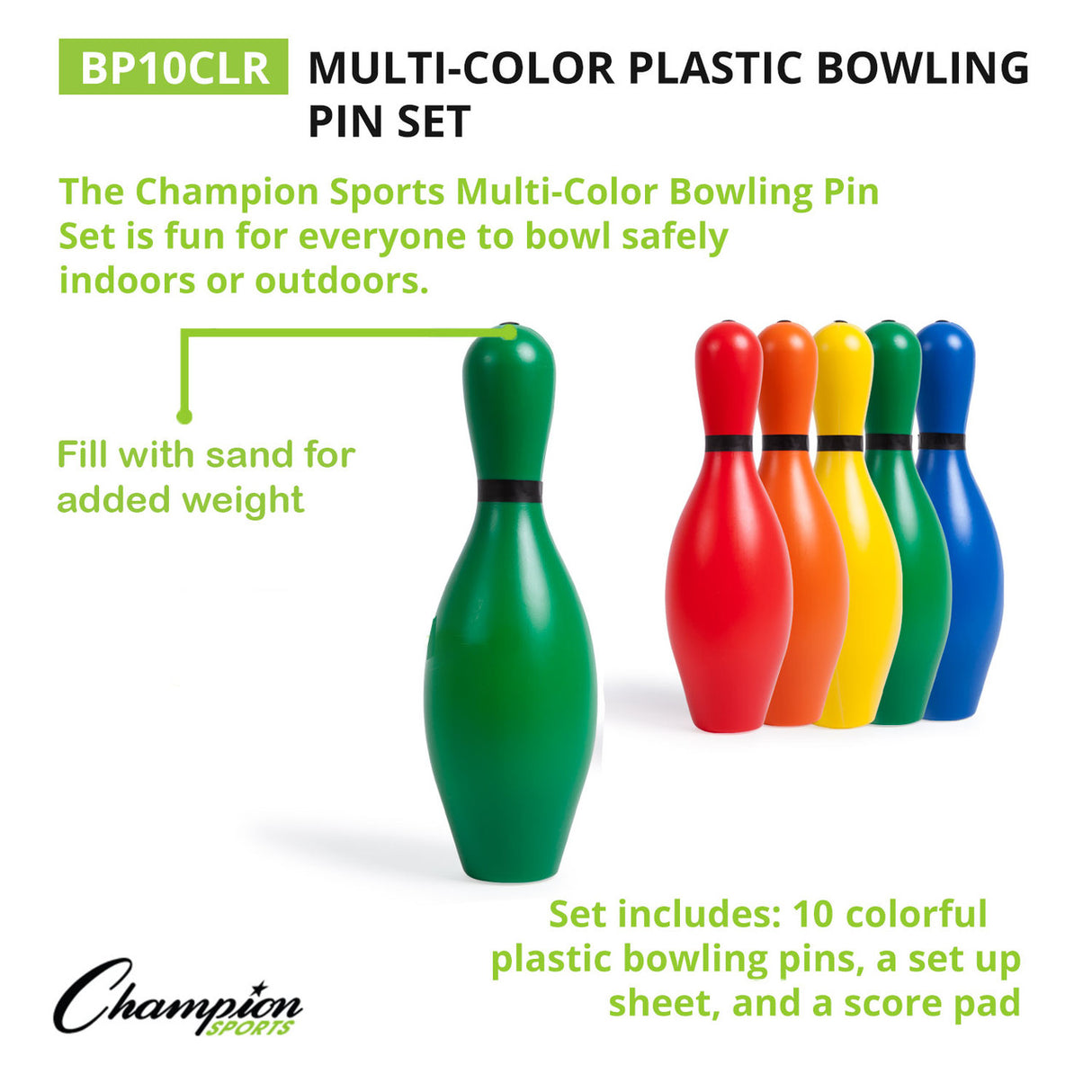 Champion Sports MULTICOLOR PLASTIC BOWLING PIN SET