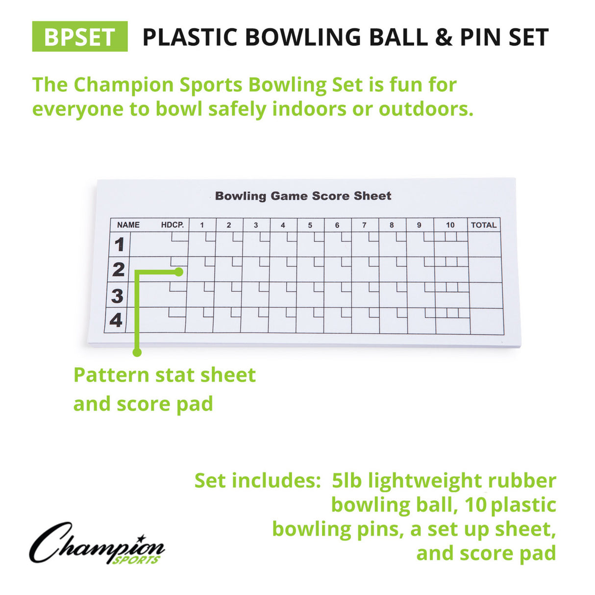 Champion Sports PLASTIC BOWLING BALL AND PIN SET