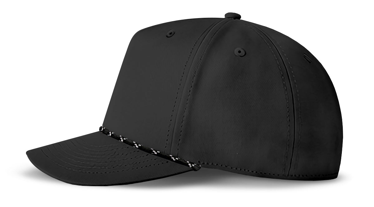 J7256 Clubhouse Performance Rope Cap - Black with Black/White Rope (Side)