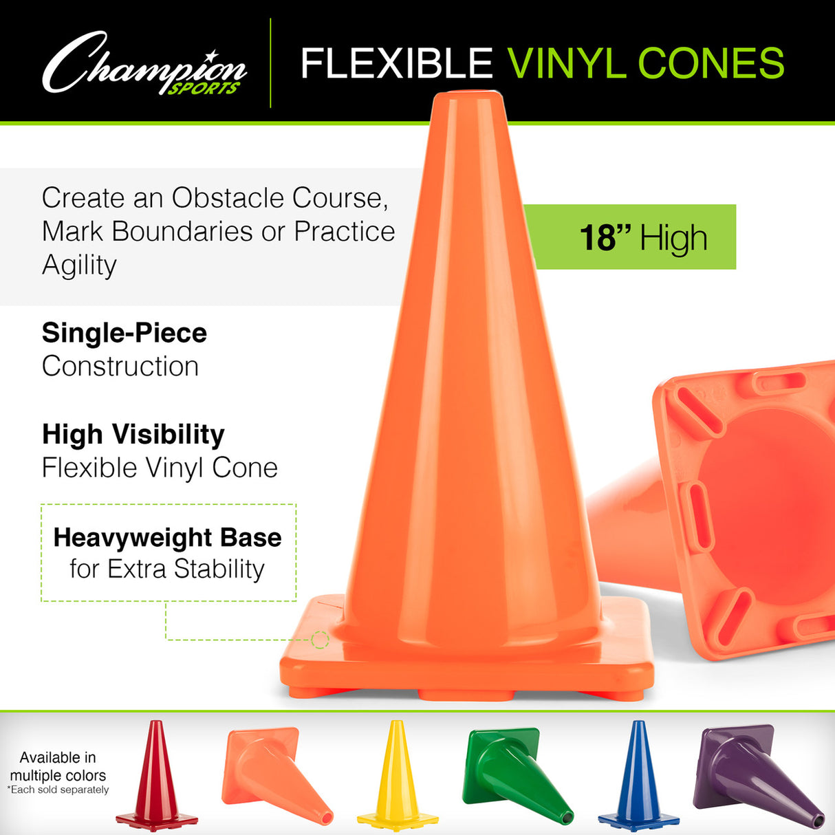 18"H HIGH-VISIBILITY FLEXIBLE VINYL CONE BLUE