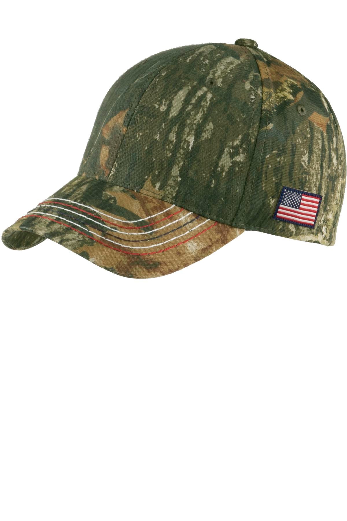 Port & Company C909 Americana Contrast Stitch Camouflage Cap | Port & Co C909