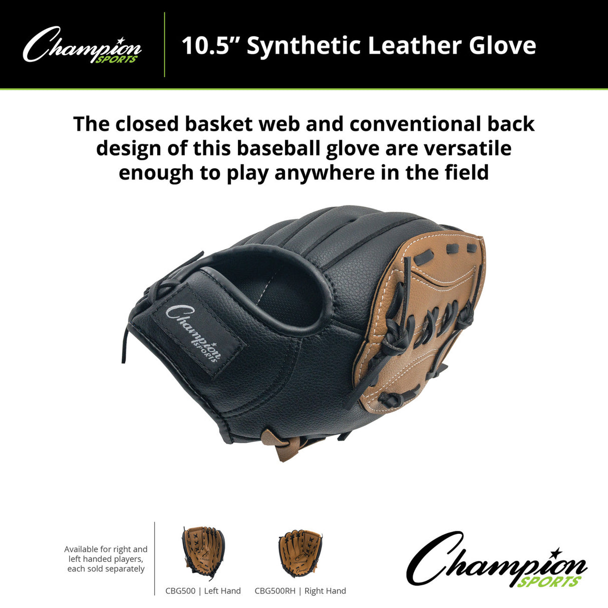 Champion Sports CBG500 10.5" SYNTHETIC LEATHER FIELDER'S GLOVE LEFT