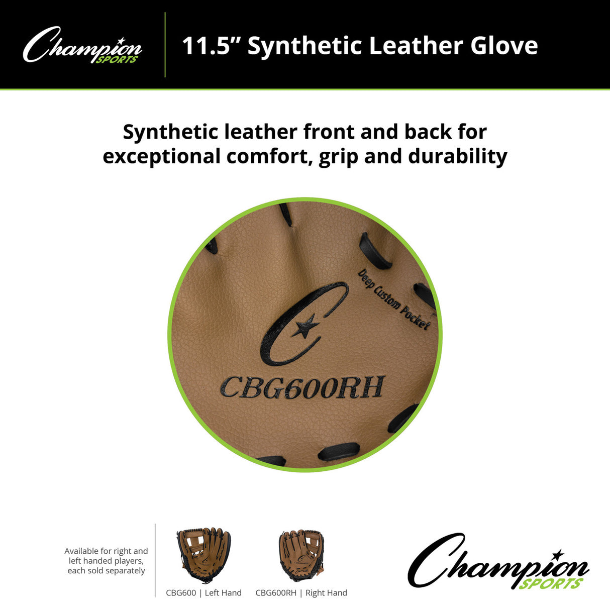 Champion Sports CBG600 11.5" SYNTHETIC LEATHER FIELDER'S GLOVE RIGHT