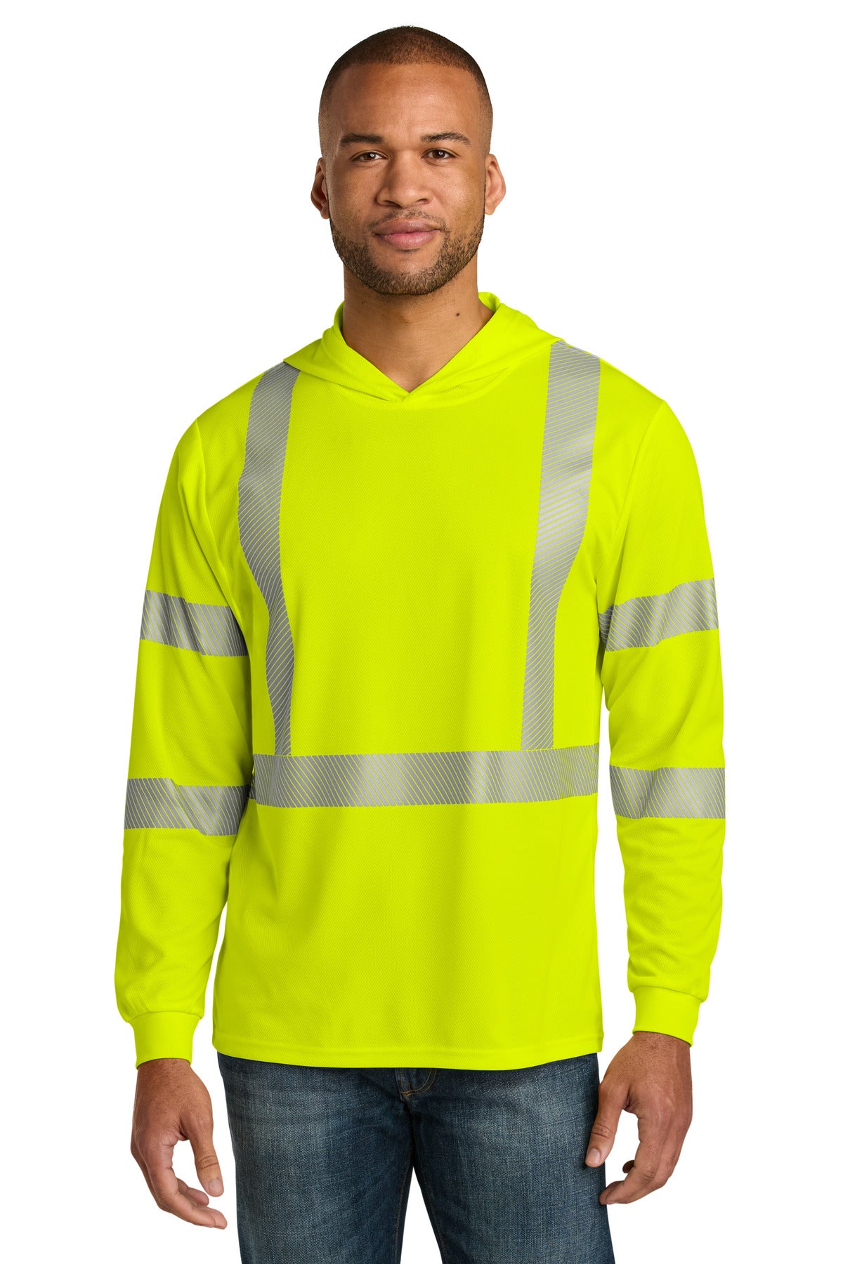 CornerStone ® ANSI 107 Class 3 Long Sleeve Segmented Tape Hooded Tee CS208 - CornerStone CS208