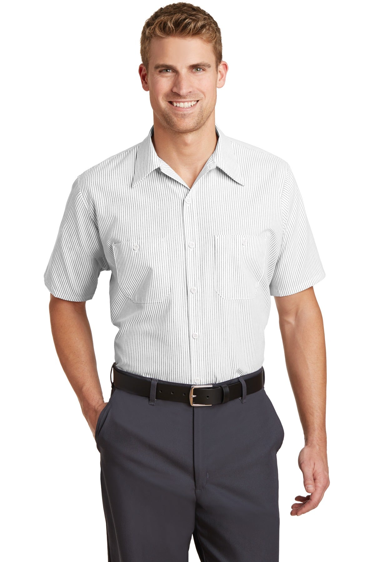 Red Kap ® Short Sleeve Striped Industrial Work Shirt. CS20 - Red Kap CS20