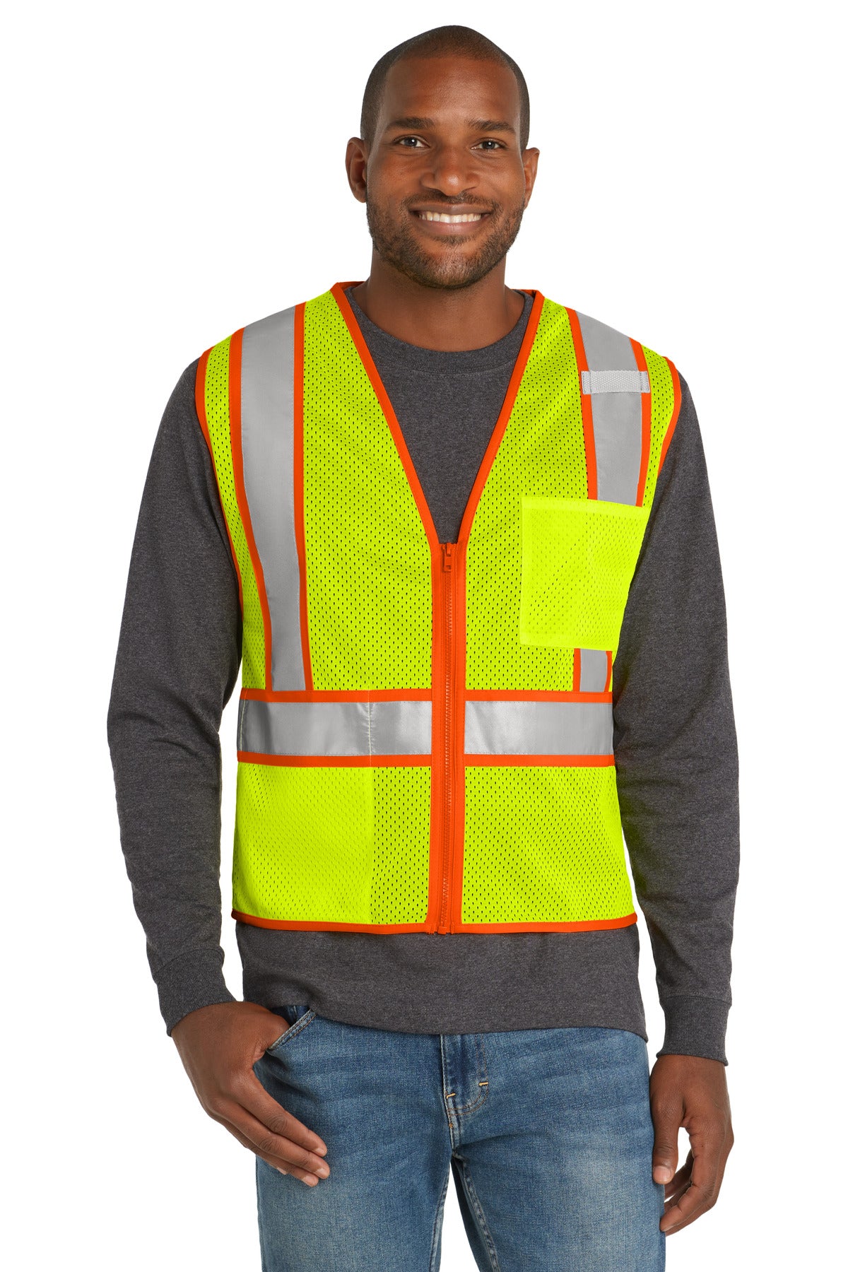 CornerStone ® ANSI 107 Class 2 Mesh Zippered Two-Tone Vest. CSV103 - CornerStone CSV103