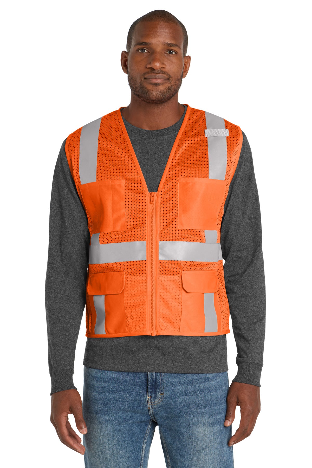 CornerStone ® ANSI 107 Class 2 Mesh Six-Pocket Zippered Vest. CSV104 - CornerStone CSV104