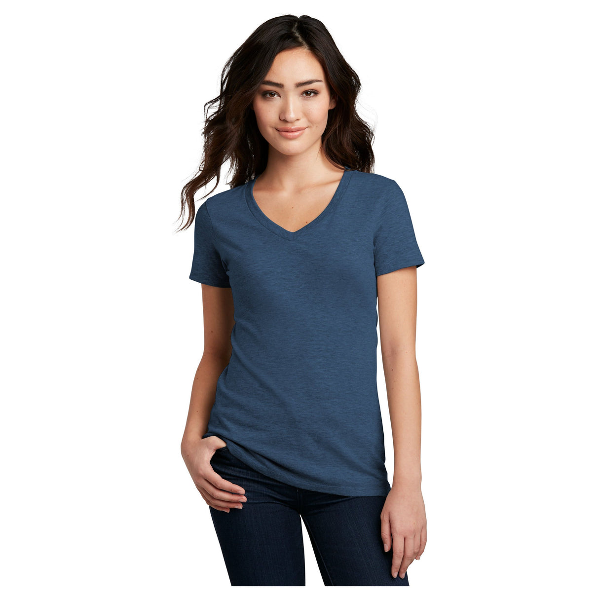 District® Women’s Perfect Blend® CVC V-Neck Tee DM1190L - Deep Royal Fleck Women's District Deep Royal Fleck X-Small