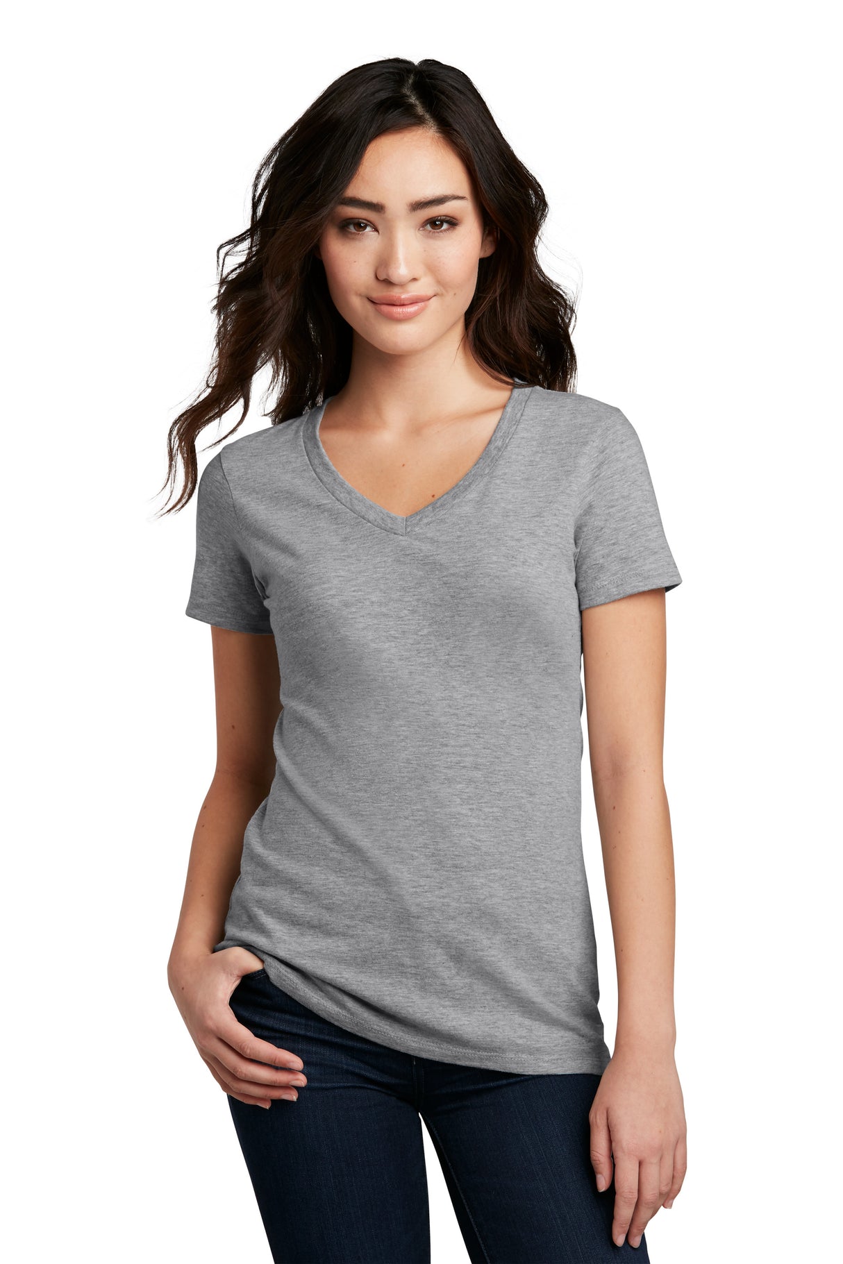 District® Women’s Perfect Blend® CVC V-Neck Tee DM1190L - Light Heather Grey Women's District Light Heather Grey X-Small
