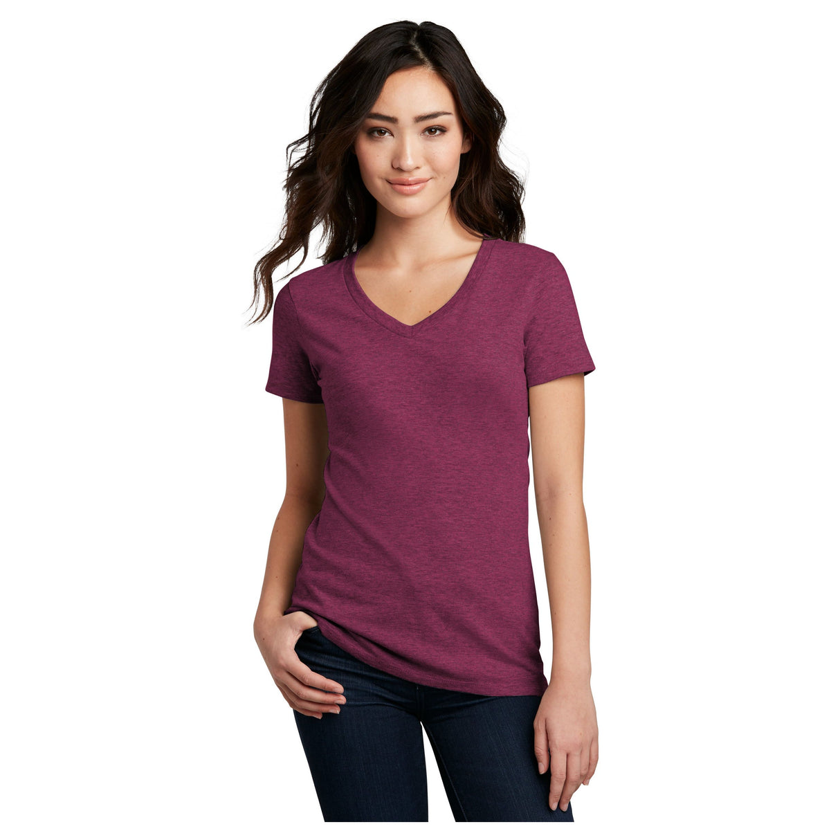 District® Women’s Perfect Blend® CVC V-Neck Tee DM1190L - Raspberry Fleck Women's District Raspberry Fleck X-Small