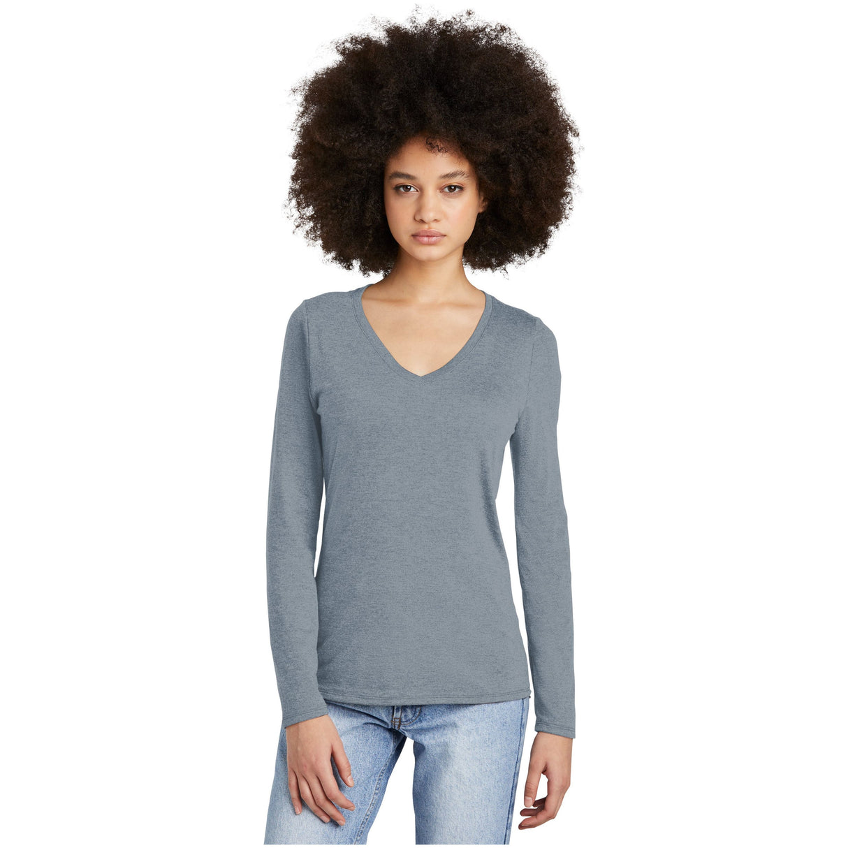 District® Women’s Perfect Tri® Long Sleeve V-Neck Tee DT135 Women's District Flint Blue Heather XS