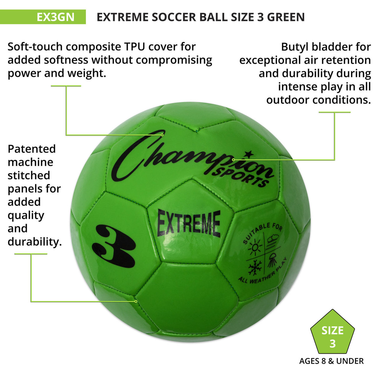 EXTREME SOCCER BALL, SIZE 3 BLACK