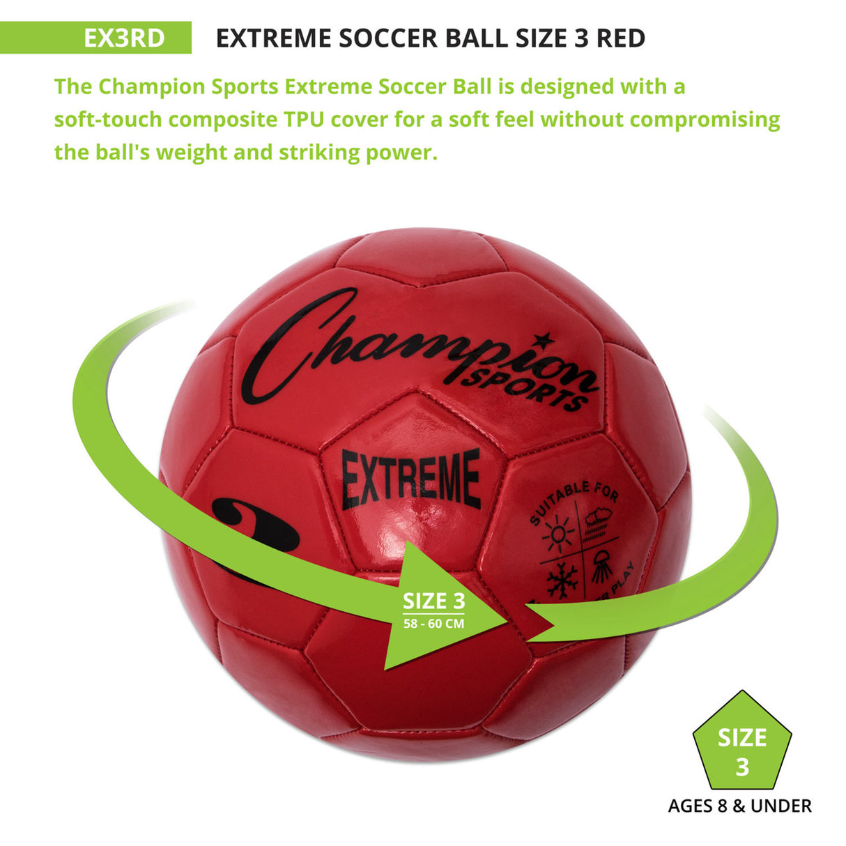 EXTREME SOCCER BALL, SIZE 3 BLACK
