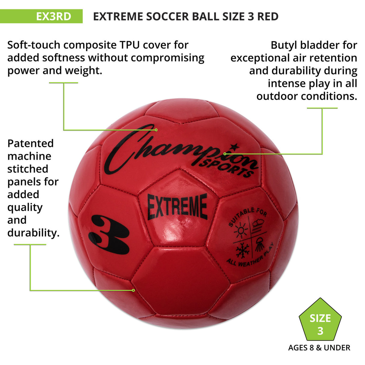 EXTREME SOCCER BALL, SIZE 3 BLACK