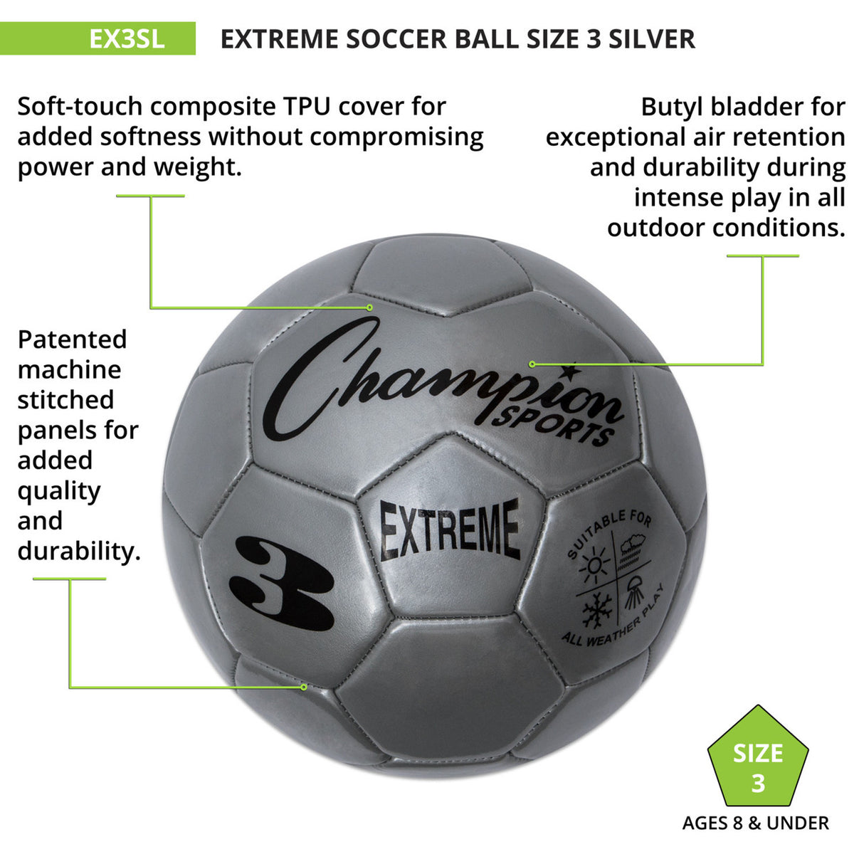 EXTREME SOCCER BALL, SIZE 3 BLACK