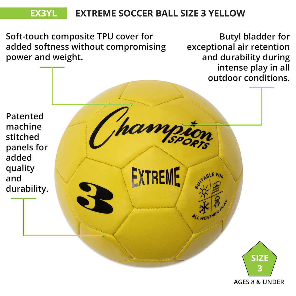EXTREME SOCCER BALL, SIZE 3 BLACK